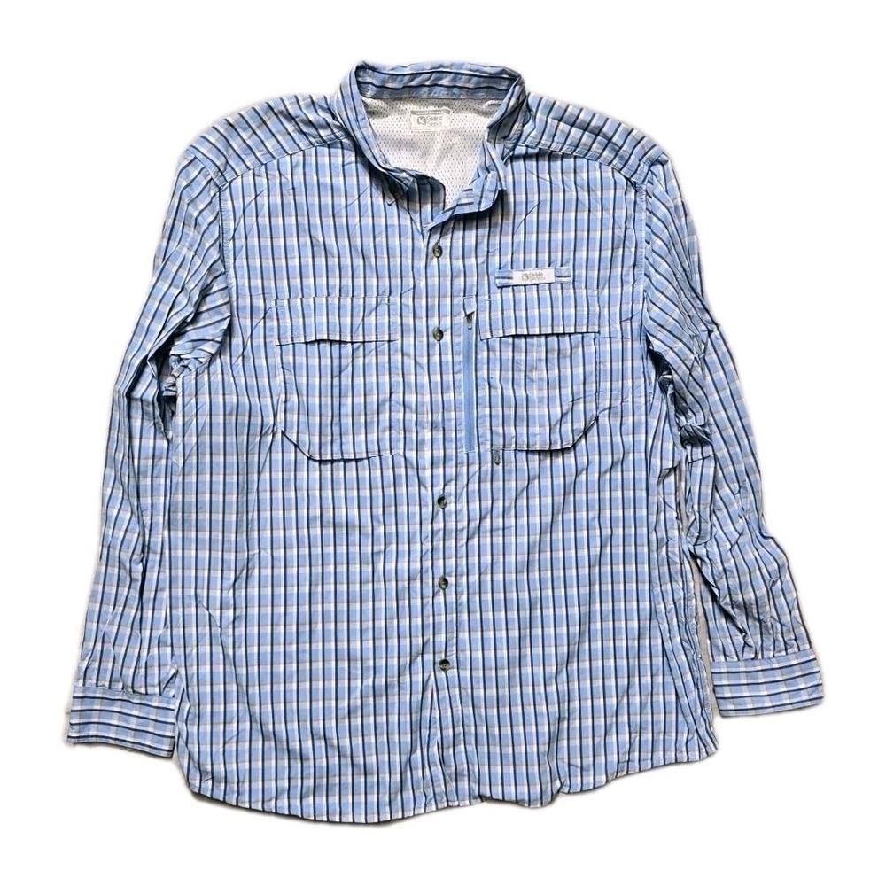 gander mountain guide series XL Men's  Nylon Long Sleeve Shirt Blue White Plaid